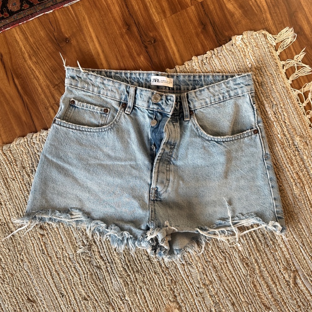 Zara Distressed Washed Denim Shorts